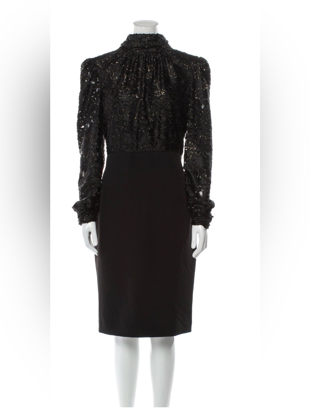 Badgley Mischka Black Lace & Sequin Midi Dress